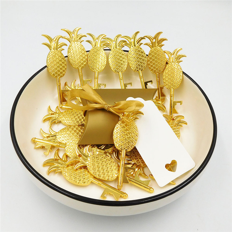 

200 X Creative Gold Pillow Candy Box Pineapple Bottle Opener Blank Message Tag Card Ribbon For Birthday Wedding Party Supplies