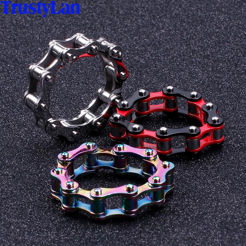 

Boyfriend Gifts Motorcycle Bicycle Chain Style Ring Men Red Gold Black Stainless Steel Mens Rings Biker Jewelry Dropshipping