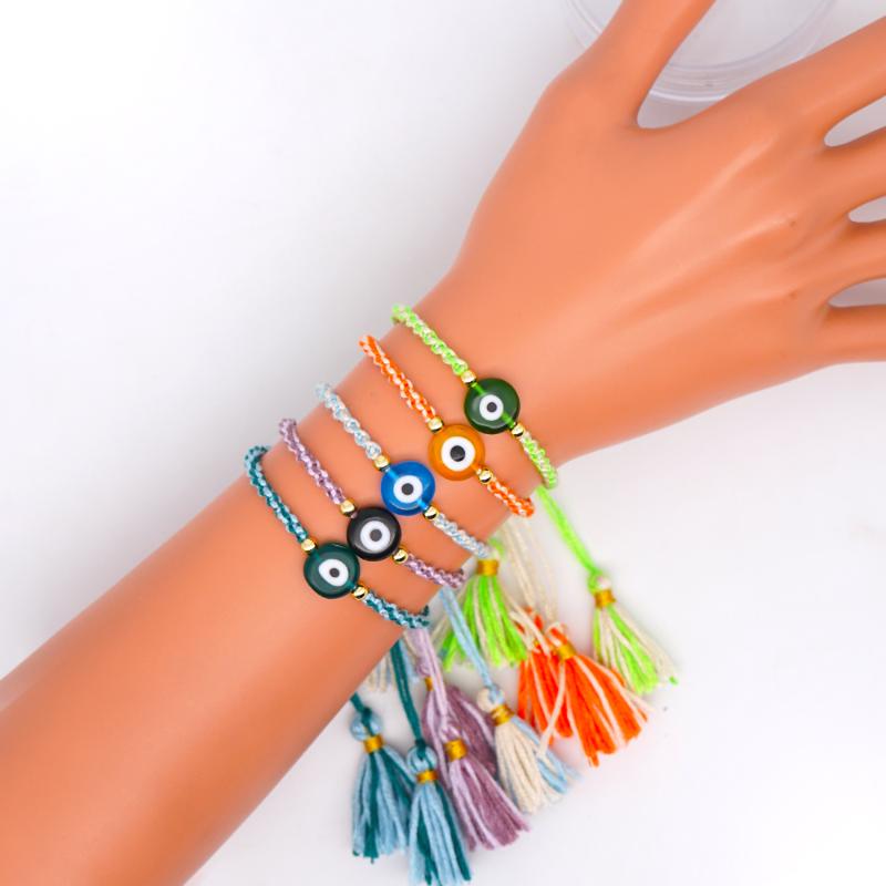 

GO2BOHO Braided Bracelet For Women Turkish Evil Eye Bracelets Summer Pulseras Mujer Moda Tassel Jewelry Handmade Rope Adjustable