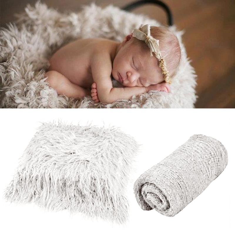 

2pcs Boys Girls Reusable Shower Gift Photography Mat Warm DIY Long Ripple Baby Photo Props Set Stretch Soft Newborn Wrap, White