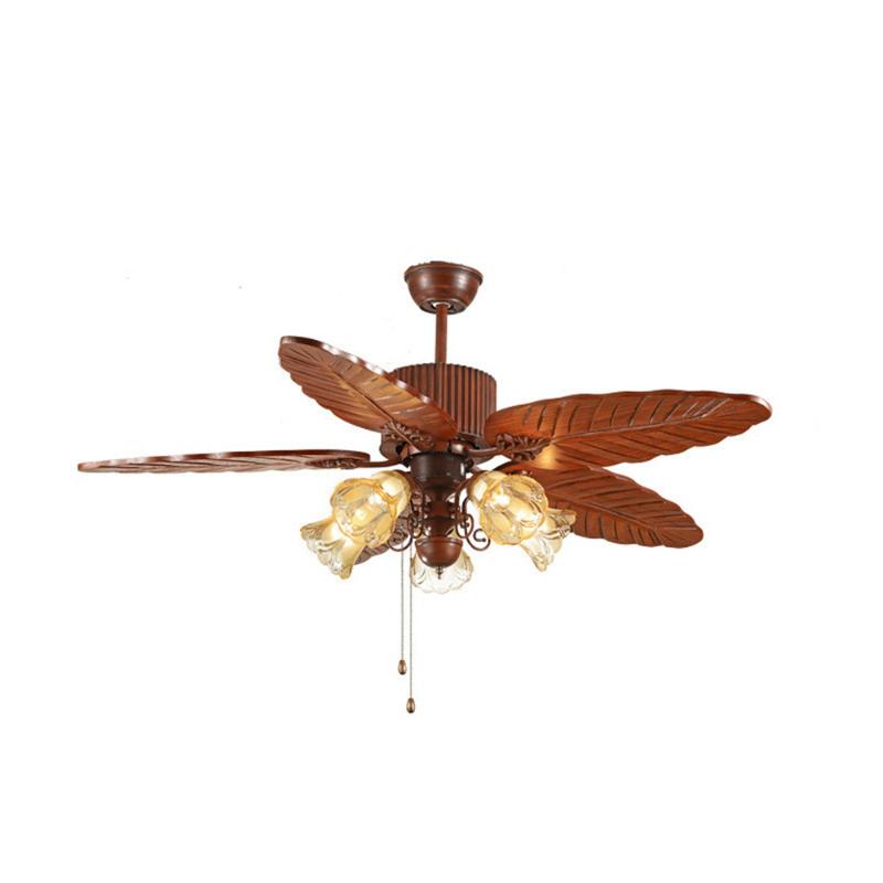 

Frequency conversion Wood Retro ceiling fan lamp with light 110V remote control 52 inch 220V for Bedroom light