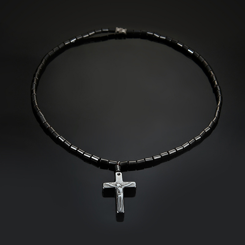 

New Arrival Men's Necklace Magnetic Therapy To Lose Weight Cervical Health Black Gallstone Jewelry Cross Pendant Necklace
