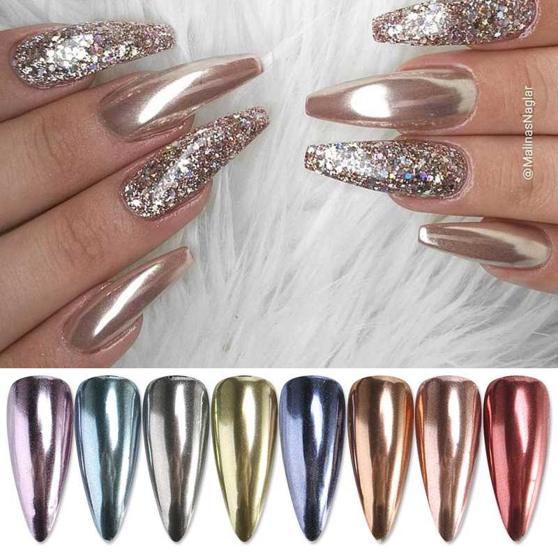 

Rose Gold Metallic Mirror Powder Nail Glitter Dazzling Nail Glitter Chrome for UV Gel Silver Holographics Pigment Dust