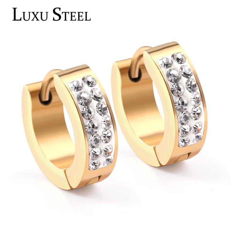 

LUXUSTEEL Newest Round Circle Cubic Zirconia Ear Hoop Earrings Stainless Steel Statement Earring Fashion Jewelry