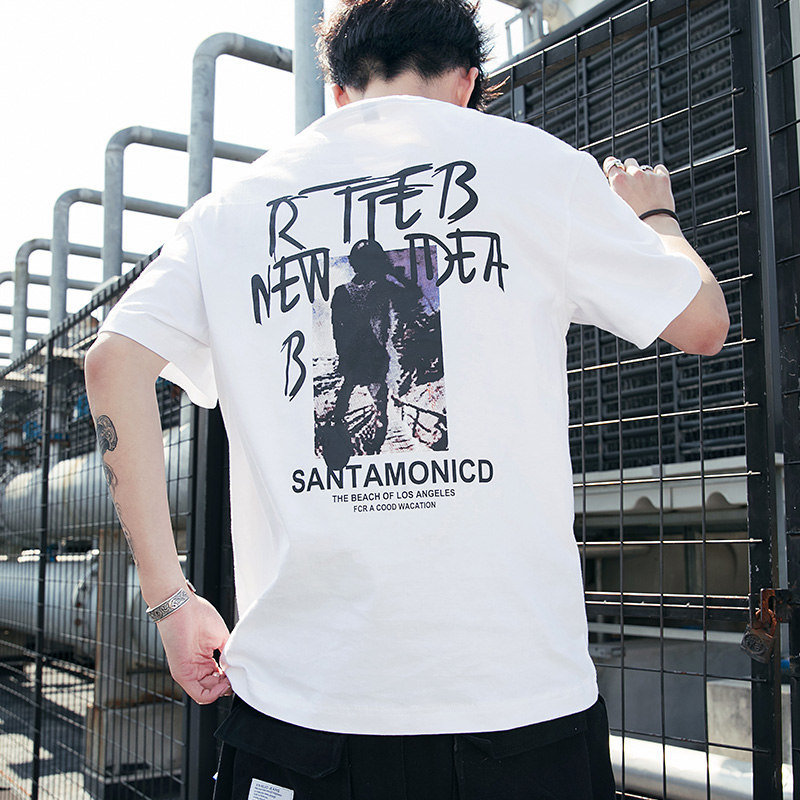 

Men's 100% Cotton Fashion T-shirt Hip Hop Short Sleeve Tee Breathable Fashion Streetwear Male Loose Fit Tee Shirts Men Clothing, Black