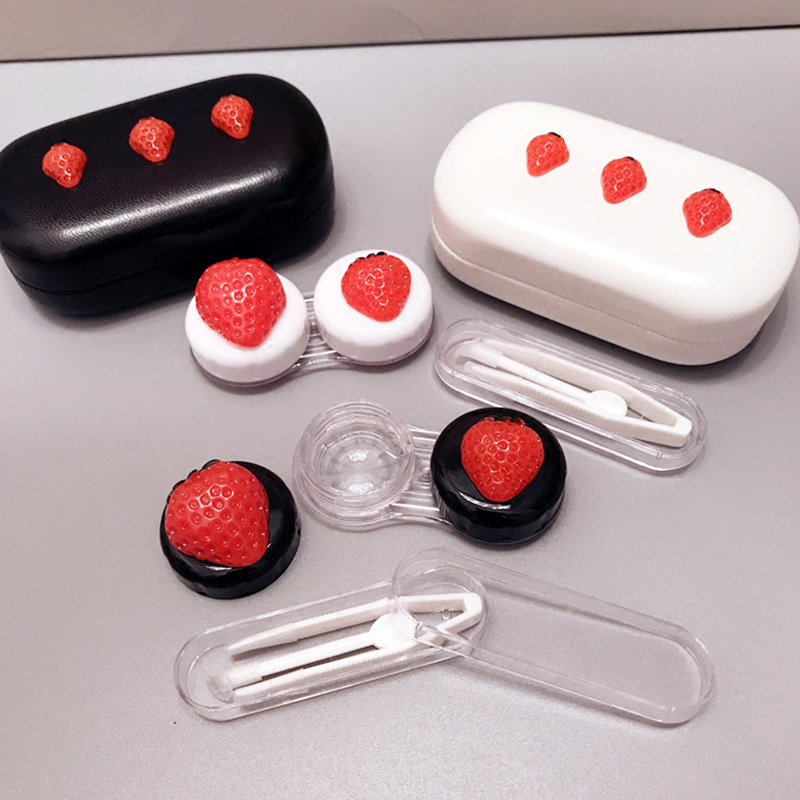 

Cute Strawberry Contact Lens Case For Women Hard Box Eye Lenses Container Holder Set Eyewear Accessories