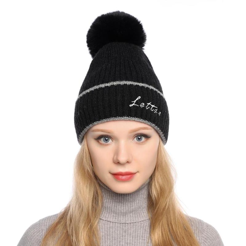 

Beanies Winter Cap Women Hat Letter Curling Baseball Cap Hat Winter Warm Knitted Ball Ladies Beanie Muts #2S30, Beige