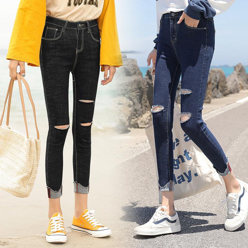 

Women High Waist Jeans Sexy Ripped Keen Hole Denim Pencil Pants 2020 Causal Vintage Stretch Skinny Jeans Plus Size, Black