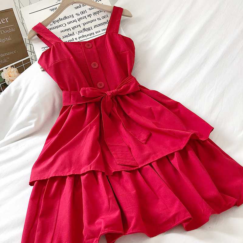 

2020 Chiffon Vestidos Sweet Bow Korean Spring Summer Dress Ruffles High Waist All Match Fashion Women Dresses, Black