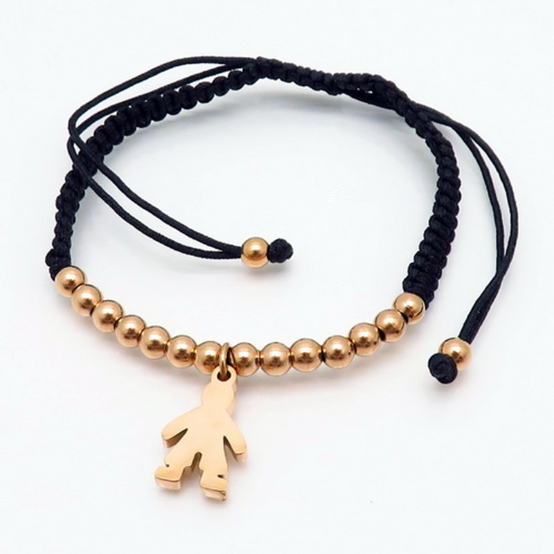 

Fashion Women Beading Cross Butterfly Boy Bracelets Rose Gold Stainless Steel Hhandwork Black Weave Adjustable Bracelet Jewelry