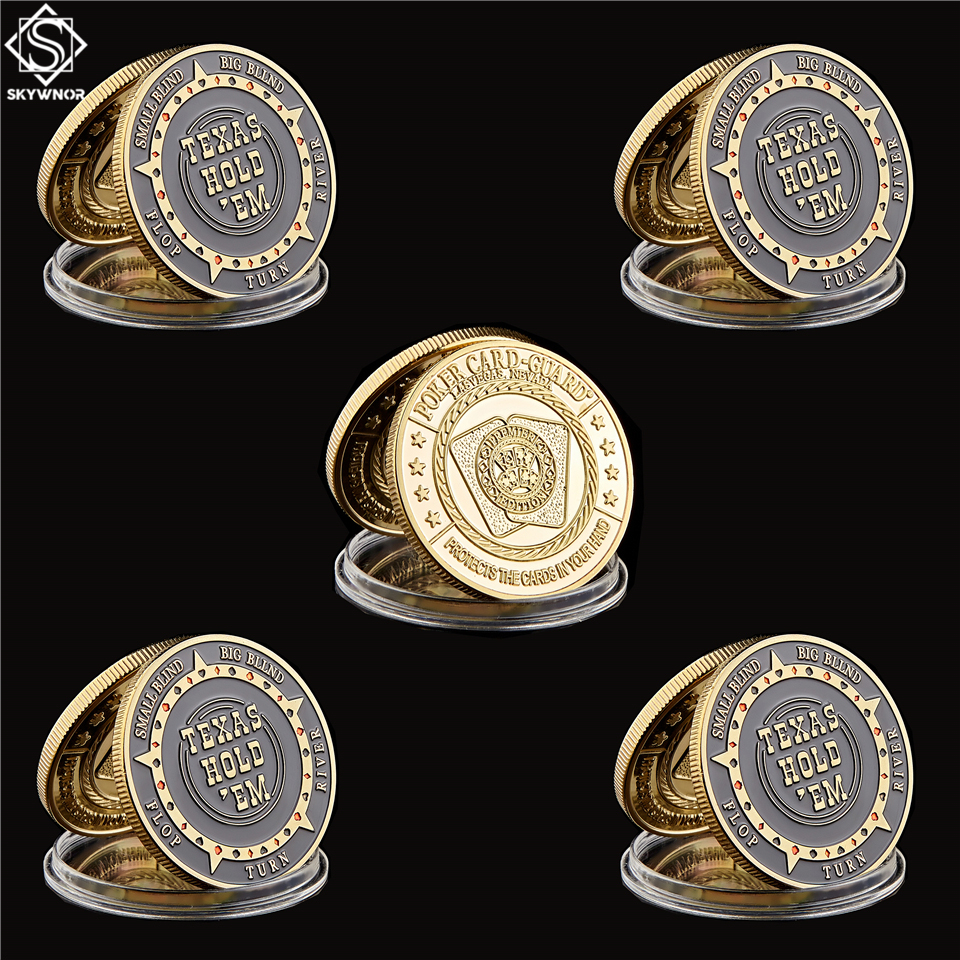 5PCS Chip Craft USA Texas Hold'em Flop Turn River Big Small Blind Poker Chip Guards Card Good Luck Gold Plated Challenge Coin-image-586618289