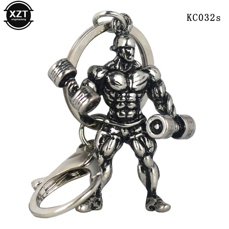 

Strong Man Dumbbell Keychain Men Fitness Bodybuilding Hold Barbell Key Chains For Car Wallet Key Ring Sport Men Jewelry Gym Gift