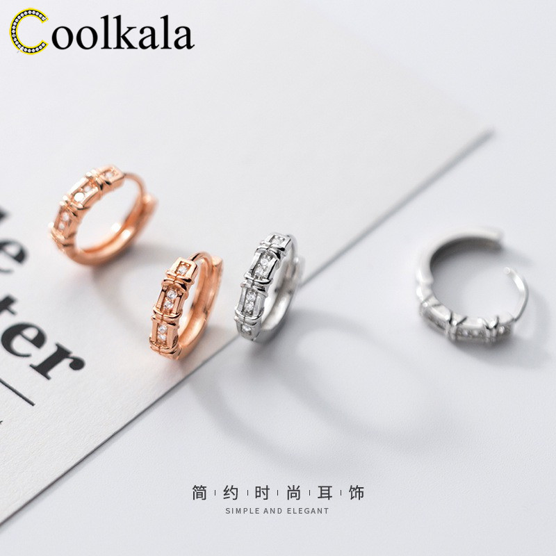 

Coolkala silver ear buckle women's fashion artistic diamond-encrusted bamboo simple and personalized small earrings