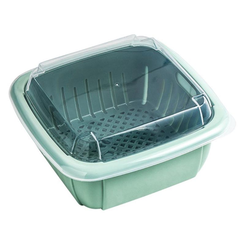 

Multifunction Double-layer Drain Basket with Lid Kitchen Refrigerator Drain Storage Box Plastic Fruit Storage Basket