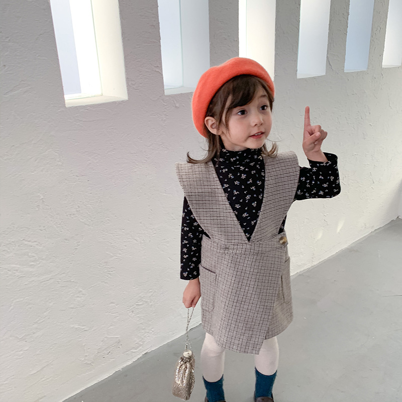 

2020 Autumn New Arrival Girls Fashion Plaid Dress Kids Korean Design Woolen Dress Baby Girl, Khaki