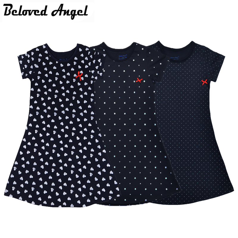 

2018 Girls Dress 100% Cotton Summer Print Teenagers Dresses for Girls Designer Princess Party Dress Baby Kids Party Wear 1-13Y, Darkdot