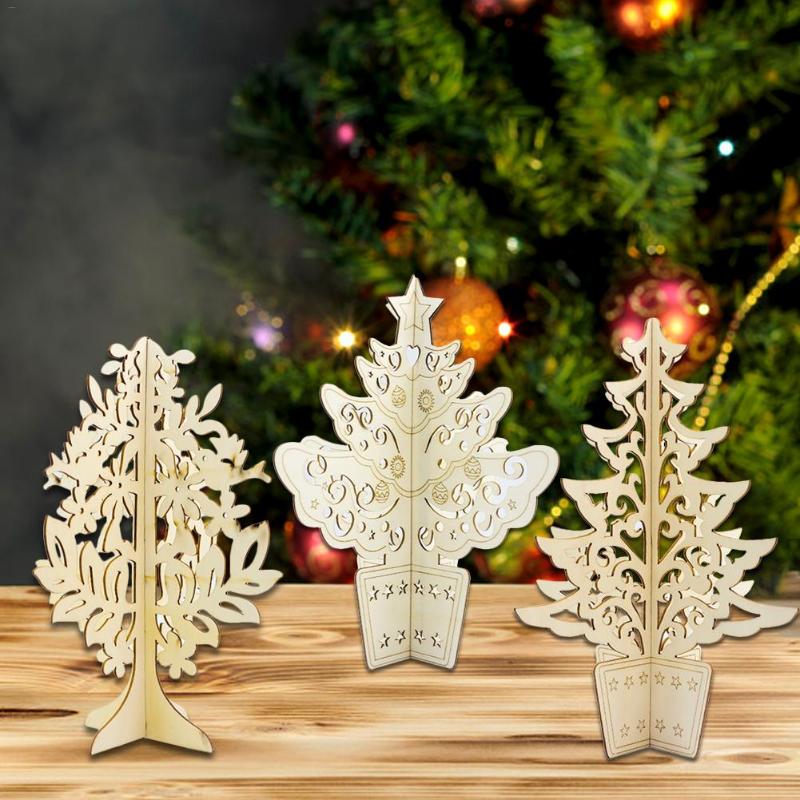 

Wooden Christmas Tree Three-dimensional Hollow Carved Desktop Ornaments Christmas Home Table Decorations Craft Gift