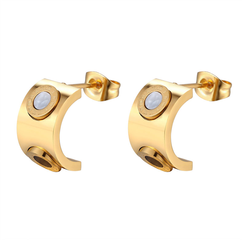 

New Inlaid Double Circle Roman Numerals Black And White Shells Half Circle Stud Earring For women Beautiful Jewelry Earring