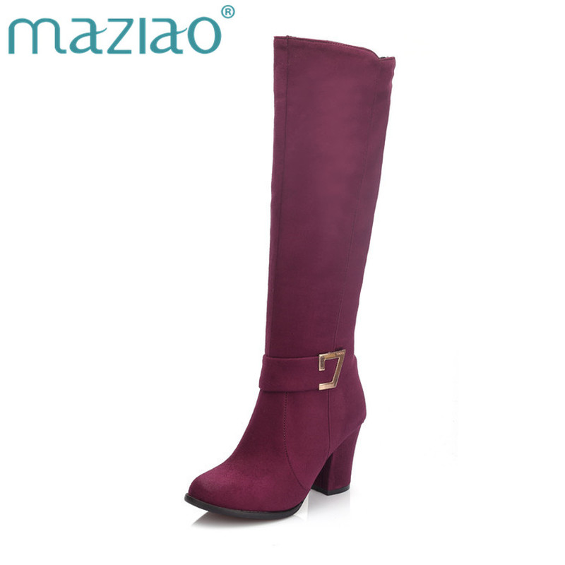

MAZIAO Large Size 32-48 Fashion High heels riding Boots fashion autumn Winter Boots Zip up Women Shoes Woman knee-high, Black