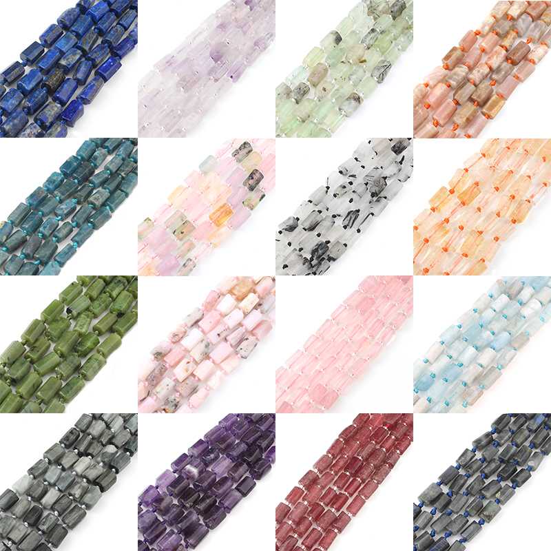 

8X11mm Natural Stone Beads Cylinder Prehnite Aquamarine Rose Quartz Opal Beads For Jewelry Making DIY Bracelets Necklace 7.5inch