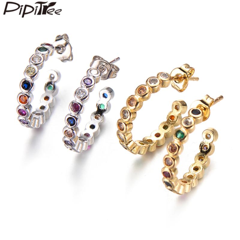 

Pipitree Fashion Multicolor Cubic Zirconia Round Circle Earrings for Women Lady Small Hoop Loop Earrings CZ Jewelry Gift