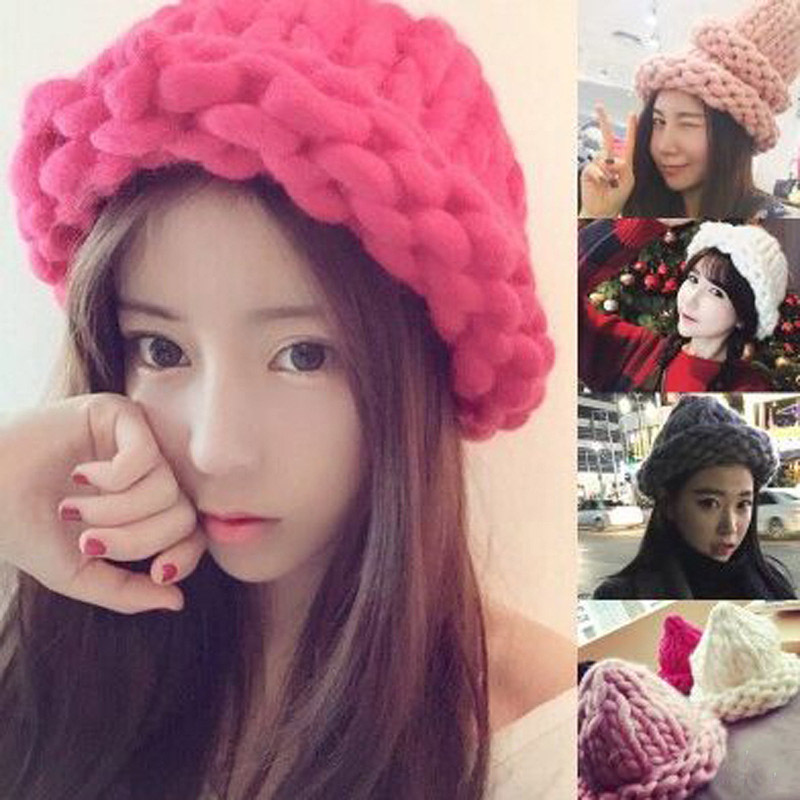 

Women Winter Warm Hat Handmade Knitted Coarse Lines Cable Hats Knit Cap Beanie Crochet Caps Women Accessories KH986726, Red
