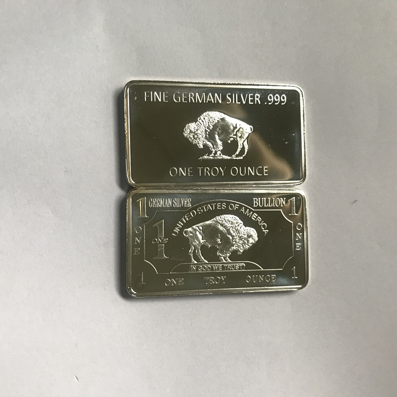 

10 pcs Non Magnetic buffalo German silver plated 1 OZ ox animal 58 mm x 28 mm souvenir bullion bar