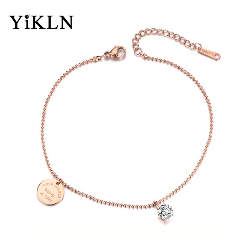 

YiKLN Trendy Love Tag CZ Crystal Charm Bracelets For Women Stainless Steel Link & Chain Bracelet For Summer Vacation YB19041
