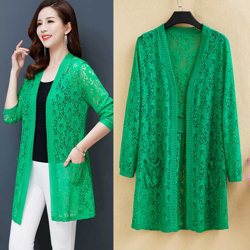 

Casaco Transparente Versatile Jacket Women Oversize New 2020 Summer Long Sleeve Solid Long Coat Fashion Ladies Casual Lace Tops