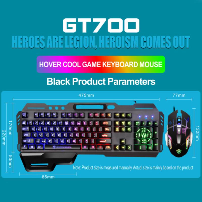 

Metal Panel Home Office Keyboard Mouse Combo Gaming Waterproof Mute USB Wired For Desktop Rainbow Backlit Removable Hand Rest