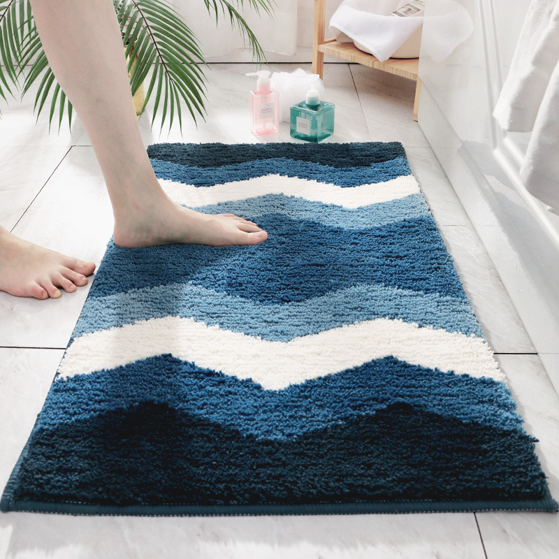 

Flocking Bathroom Water Absorption Carpet Foot Pad Modern Living Room Bedroom Entrance Hall Doormat Soft Stripes Non-slip Mat, Box black