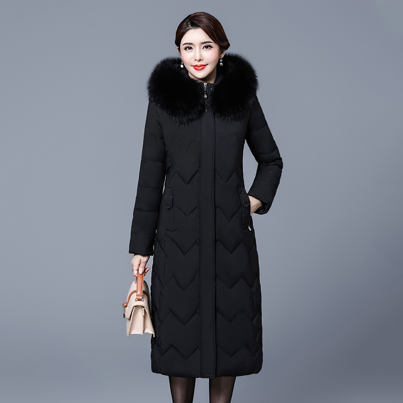 

2020 Winter X-long Jacket Women Oversized X-long Parkas Women's Office Ladies Hooded With Fur Collar Slim Thick Female Cold Coat, Black