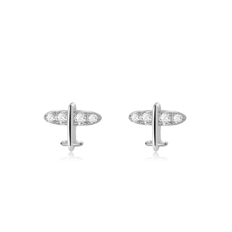 

Sterling Silver Earrings Simple Small Transparent CZ Earrings Fashion 925 Sterling Silver Zirconia Airplane Jewelry Feminine Charm Jewelry