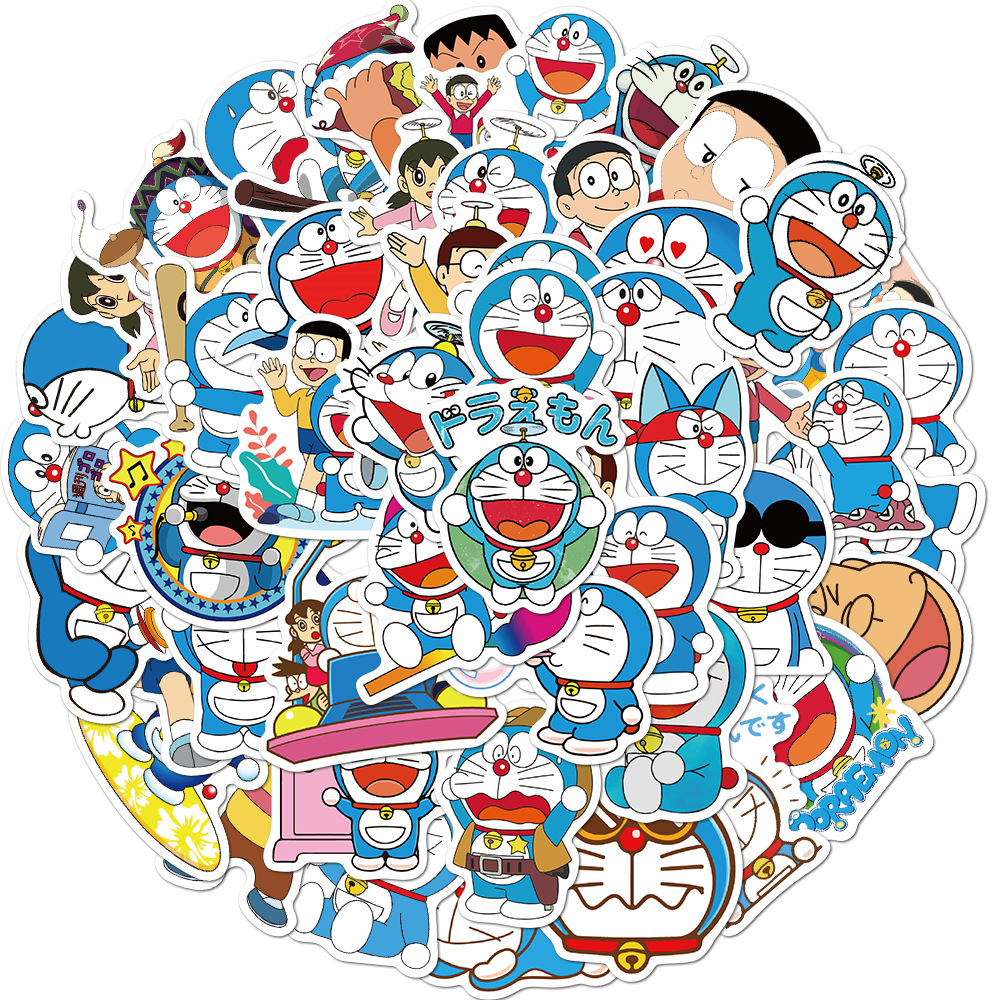 50pcs/set Doraemon anime Small waterproof sticker for laptop pc case bicycle Suitcase Luggage Skateboard car stickers-image-582640205