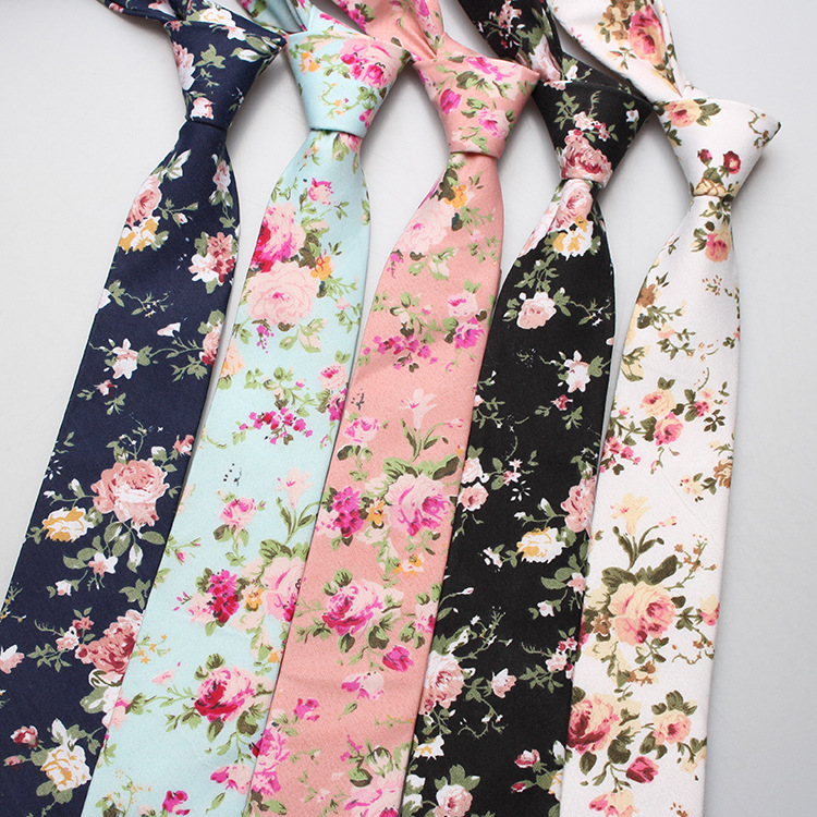 

Neck Ties Linbaiway Men Necktie Casual Cotton Skinny Designer Narrow Vintage Floral Print Neckwear For Wedding Party Suits