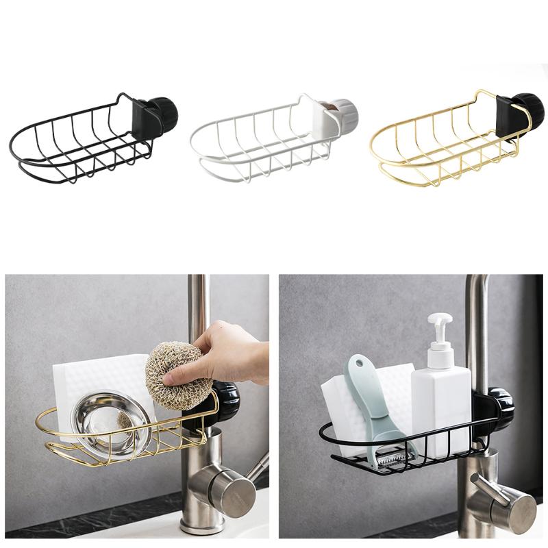 

Concealed Hook Design For Easy Storage Iron Sink Hanging Punch Faucet Storage Hollow Out Shelves Drain Rack Organizer