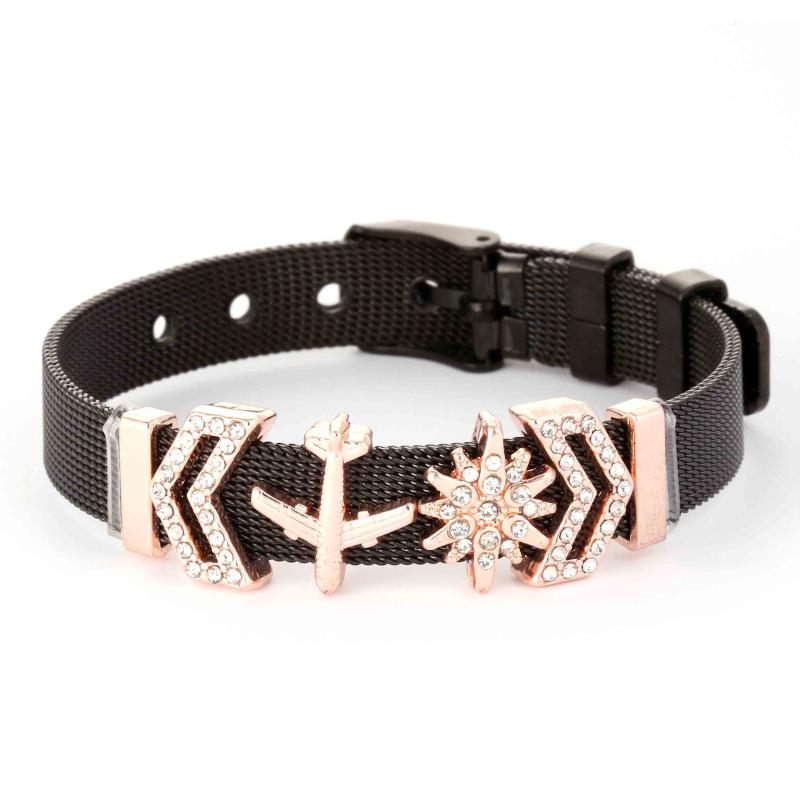 

Fashion New Black Stainless Steel Mesh Bracelets For Women Heart Crystal Star Charms Bracelets Bangles Set