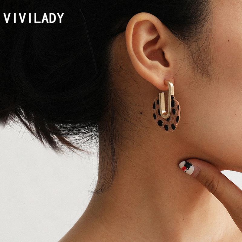 

VIVILADY Trendy Geometric Alloy Handmade Leopard Women Hoop Earrings European Brand Popular For Female Jewelry Brincos