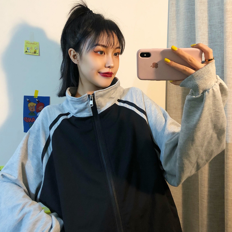 

Early Autumn New Style 2020 Autumn Korean-style Baseball Uniform Sports Jackets Women Loose Slimming Zipper Long-sleeved Cardiga, Gray