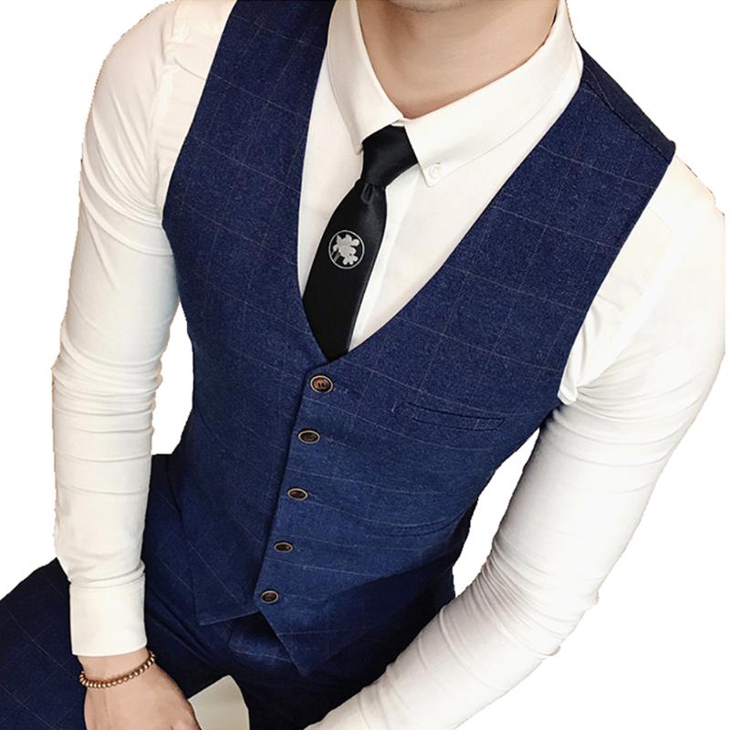 

1 Piece Vest) Mens Fashion Boutique Plaid Business Casual Suit Vests Male High-end Brand Wedding Dress Suit Vest Men Waistcoat, Blue