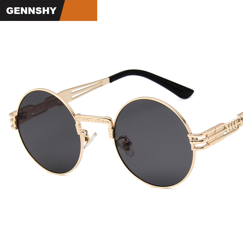 

2020 New Reto Small Round Sunglasses Men Metal Steampunk Sunglasses Unique Cool Gold Frame Double Transparent Ocean