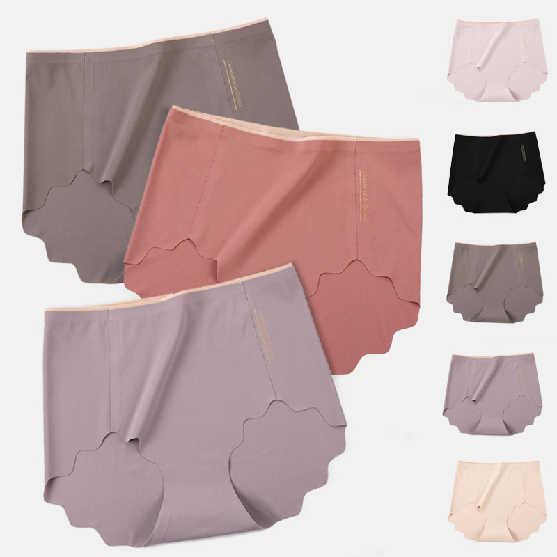 

Plus Size Women Seamless Panties Ice Silk Panty High Waist Traceless Comfortable Breathable Sexy Solid Large Female Underwear, Black