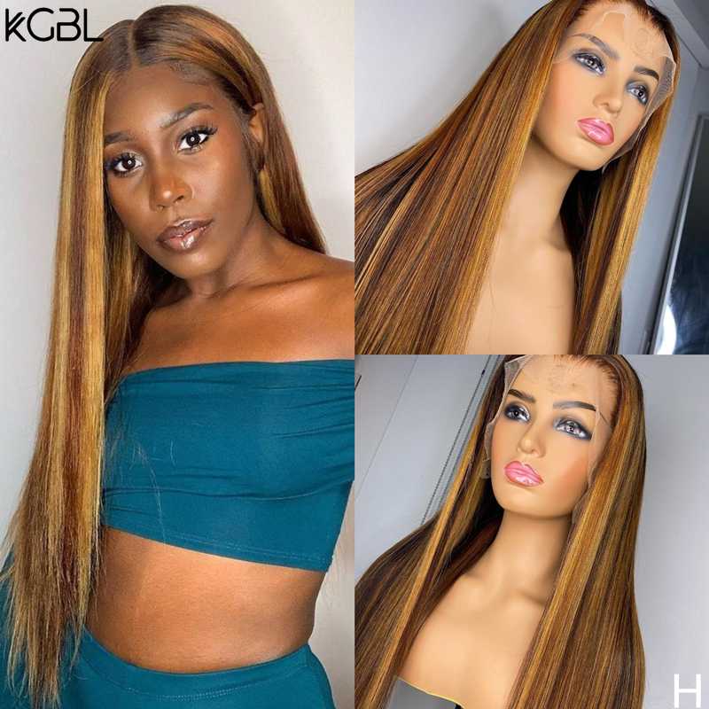 

KGBL Highlight Staright T-part Lace Front Human Hair Wigs With Baby Hair Brazilian 150 Density 8-24'' Non-Remy Wigs Medium Ratio, T-part lace wig