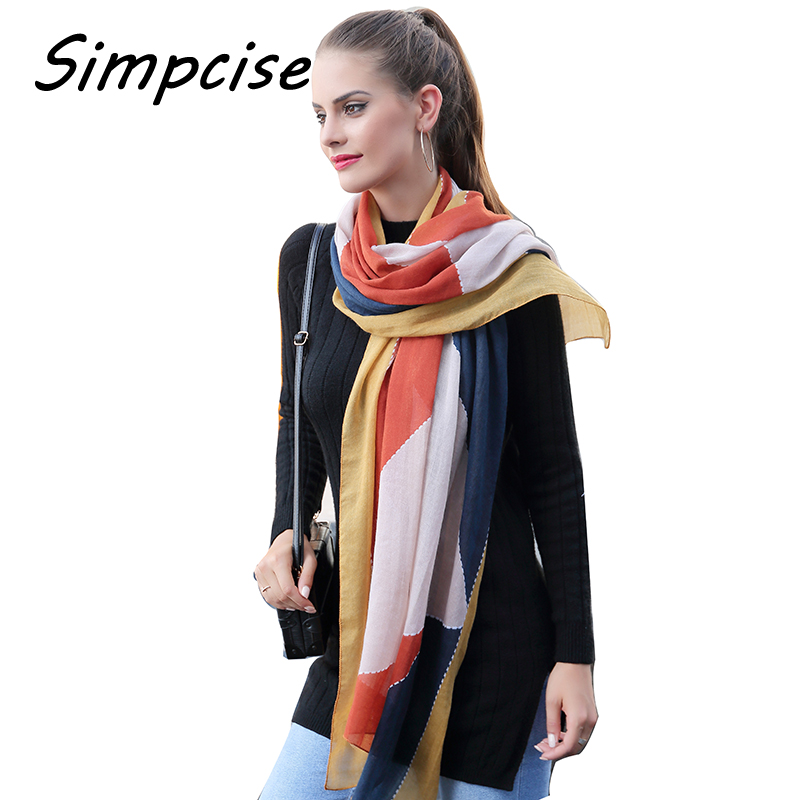 

Simpcise] scarf for women Autumn Winter Woman Long Cotton Scarf Scarves Foulard large shawl lady New fashion V8001
