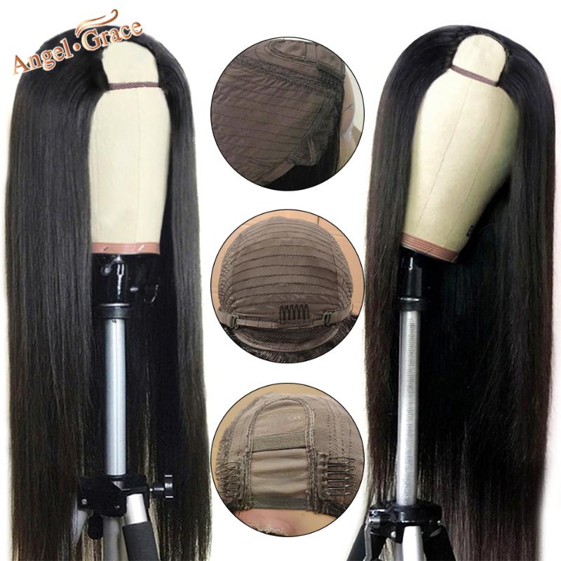 

Angel Grace U Part Lace Front Wig Brazilian Straight U Part Human Hair Wigs For Women Closure Wig Pre Plucked With Baby Hair, As pic