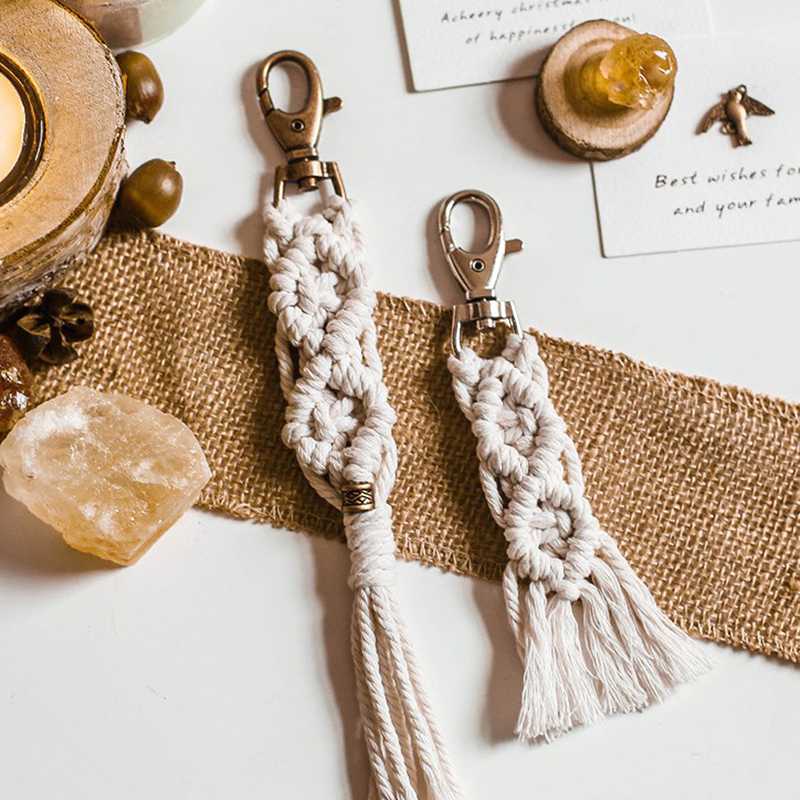 

Macrame Keychains With Tassels Boho Woven Bag Charms Handcrafted Accessories Car Key Purse Fashion Decor