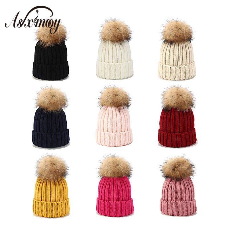 

Beanies for Women Fashion Parent-child Hat Warm Wool Knitted Caps Female Cute Poms Kids Girls Beanie Autumn Winter Skullie Hat, Black