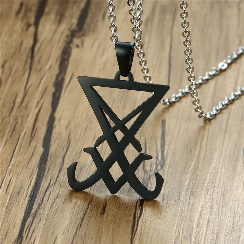 

Demon Side of Lucifer Satanic Jewelry Seal Sigil Symbol of Choronzon Pendant Necklace in Black Gothic Pagan Satan Unisex Jewelry