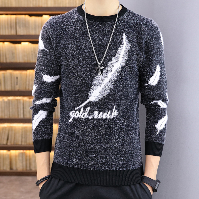 

Sweater Men 2020 Winter Fashion Warm thick Casual Pullover Homme Trending Costume black Angel feather Tops Male Slim Clothes hot