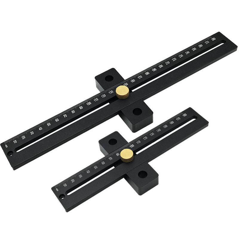 

Aluminum Alloy 180/280mm Scale Measure Scribing Ruler Woodworking T-type Hole Ruler Marking Tool